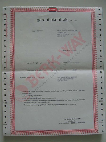 certificato garanzia d'epoca Berkel